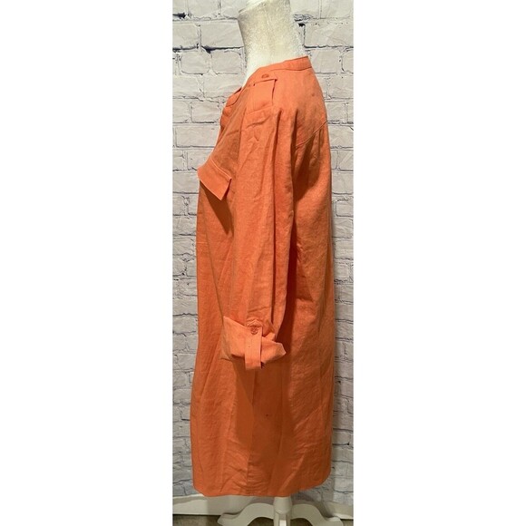 NWOT Calvin Klein Orange Roll-Tab-Sleeve Button-Front Linen Blend Shirtdress 12 - Picture 5 of 11